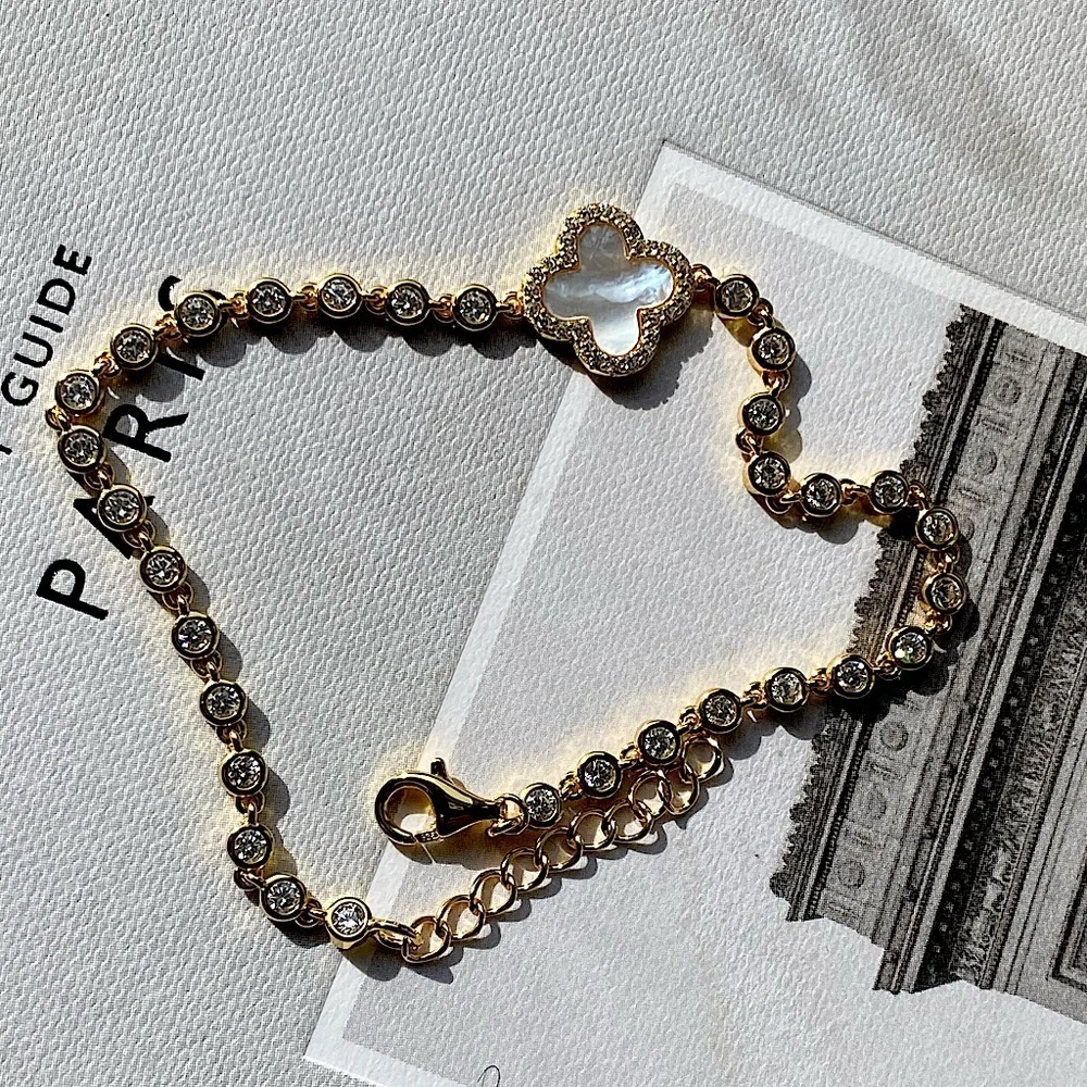 18k gold plated 925 sterling silver mother of Pearl clover bracelet